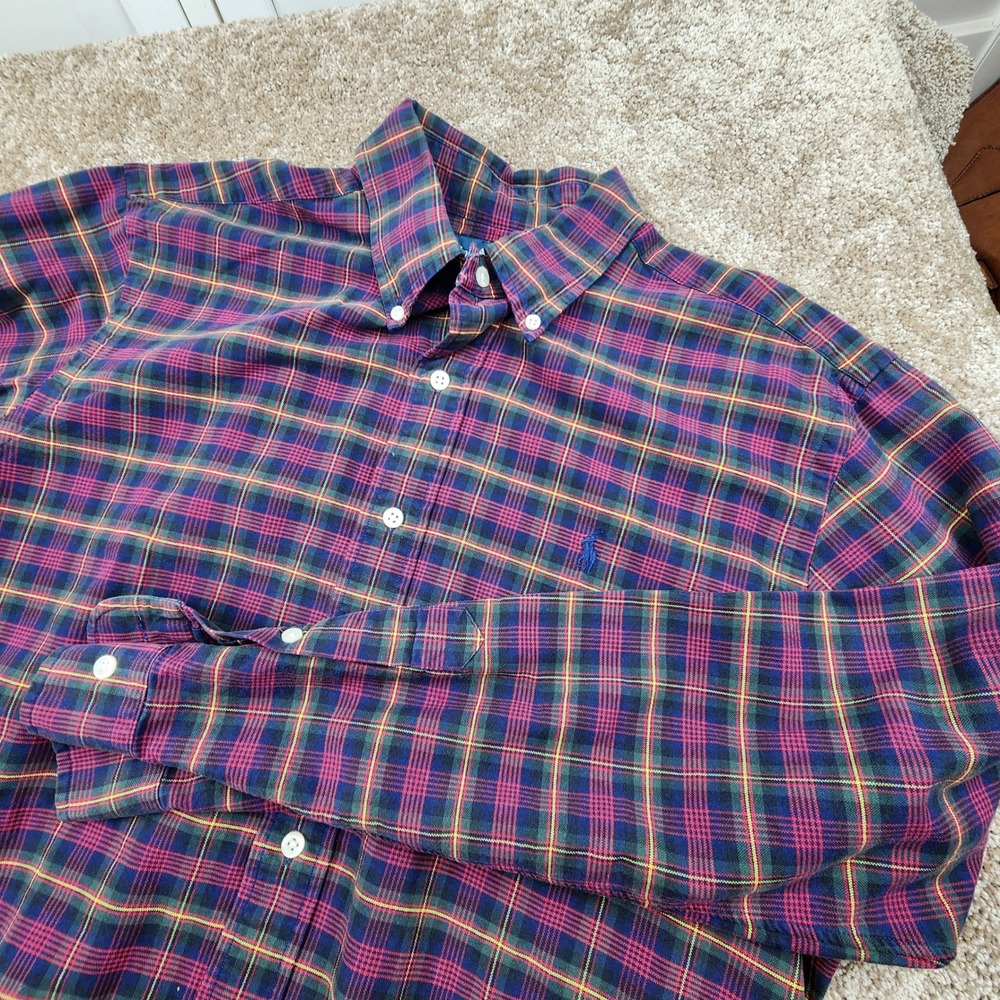 Ralph Lauren Classic Fit Plaid Button Down Shirt Men's Medium Blue Red Green